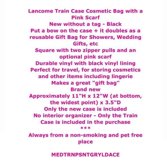Lancôme Travel Cosmetic Bag Train Case w Pink Sash NEW - Picture 2 of 10